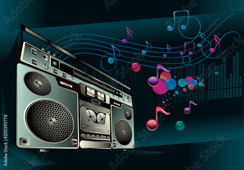 Music design - boom box and notes