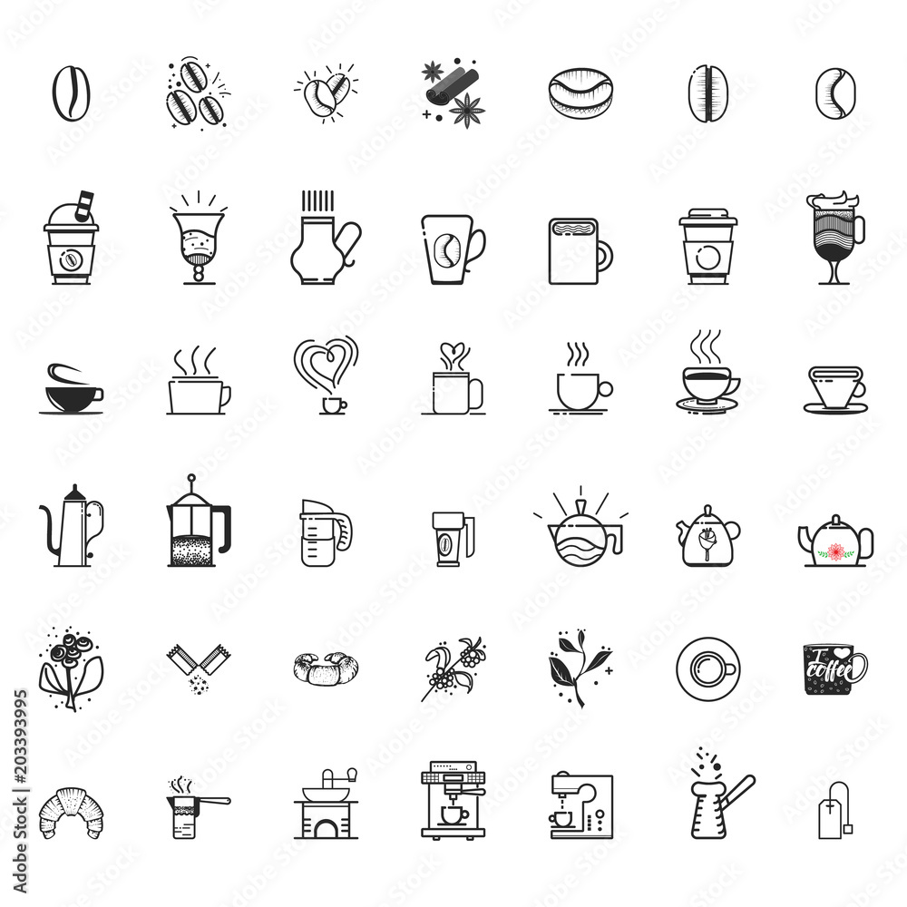 Coffee line Icons - Flat Doodle Style