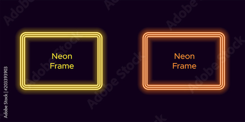 Neon rectangle frame in yellow and orange color