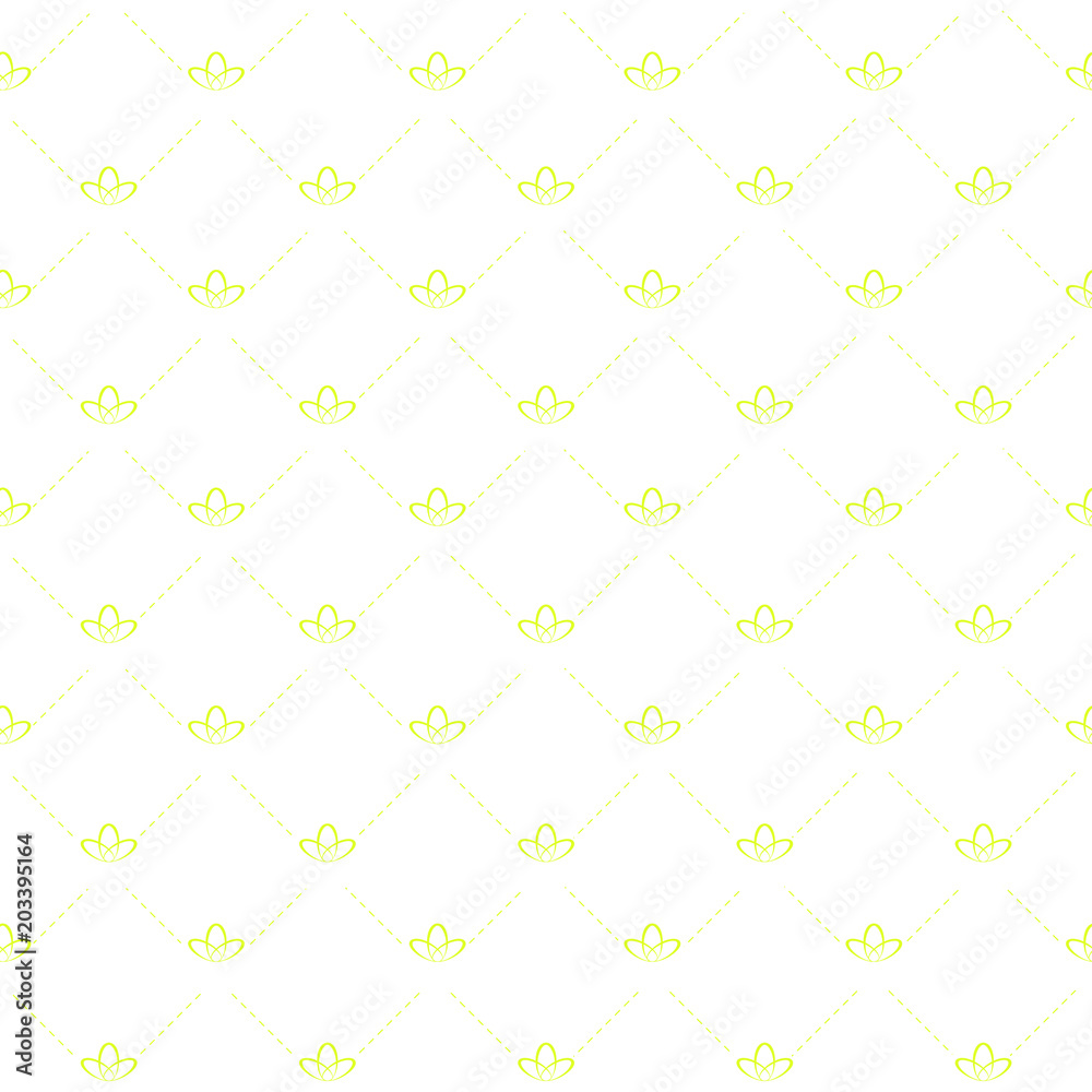 Seamless background with mattress texture stitch - dashed lines and a lily at the intersection. Endless style in white and golden colors.