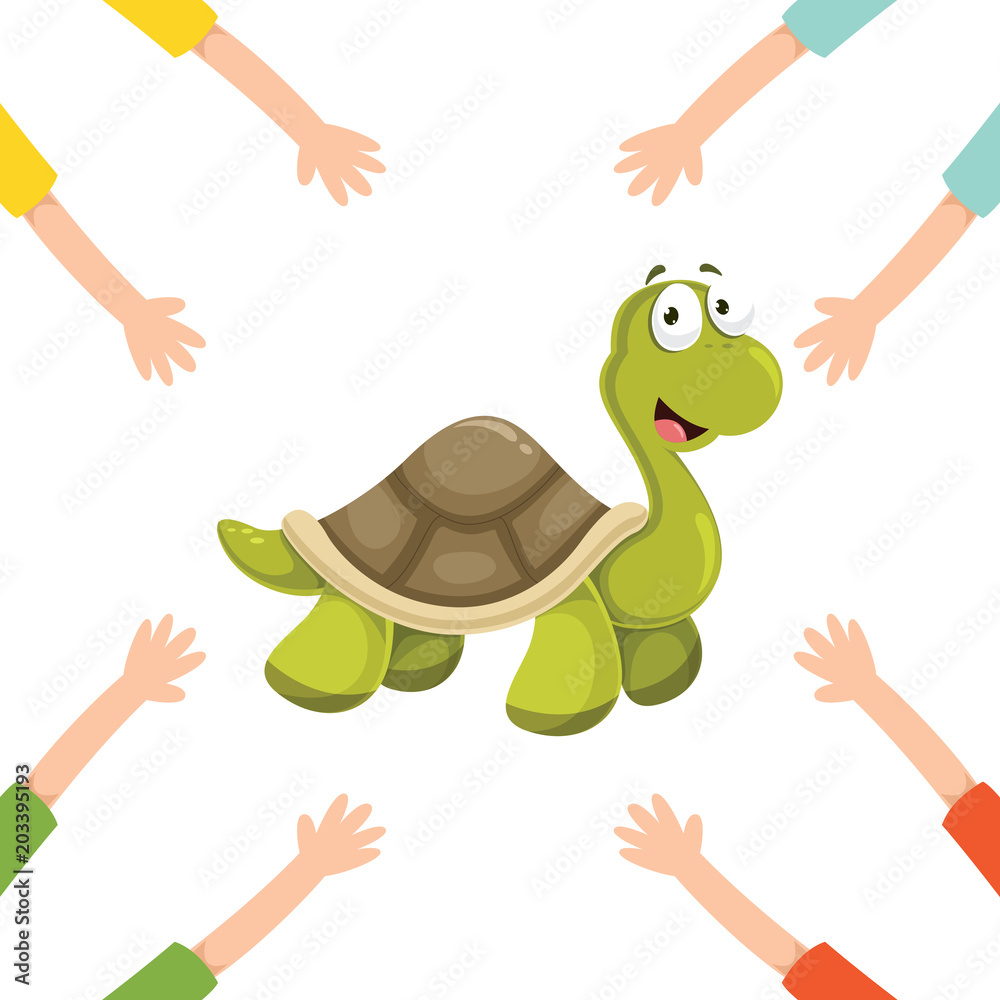 Naklejka premium Vector Illustration Of Cartoon Hands With Turtle