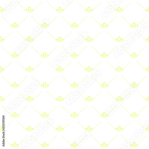 Seamless background with mattress texture stitch - dashed lines and a lily at the intersection. Endless style in white and golden colors.
