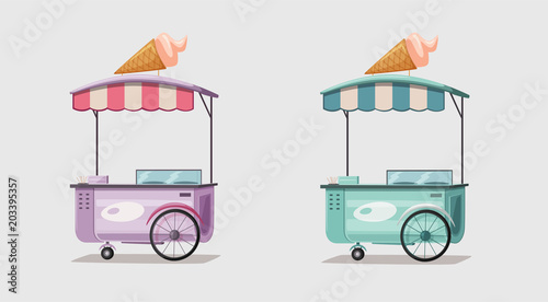 Street food or ice cream vendor truck. Cartoon vector illustration