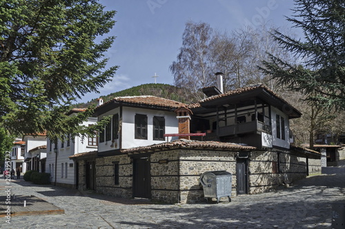 Ancient residential district with narrow alley and authentic architecture from hoary antiquity Varosha, Blagoevgrad, Bulgaria 