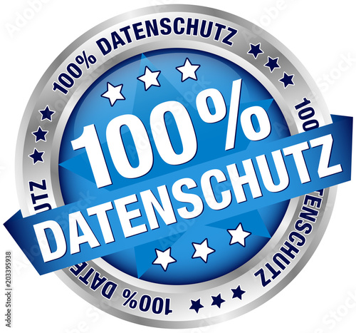 Button Banner "100 % Datenschutz" blau/silber
