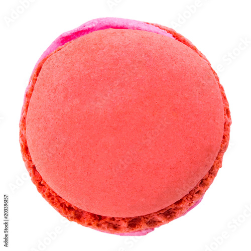 Macaron or macaroon on white background,. Colorful almond cookies on dessert top view