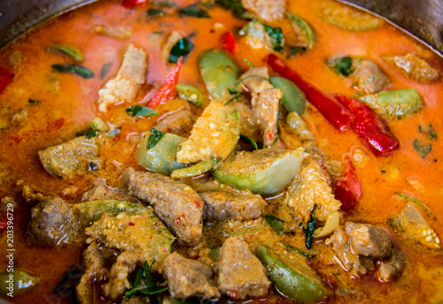 red curry in pan , Thai food