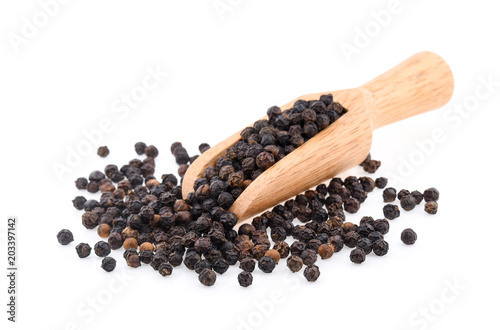 Black pepper corns isolated on white background