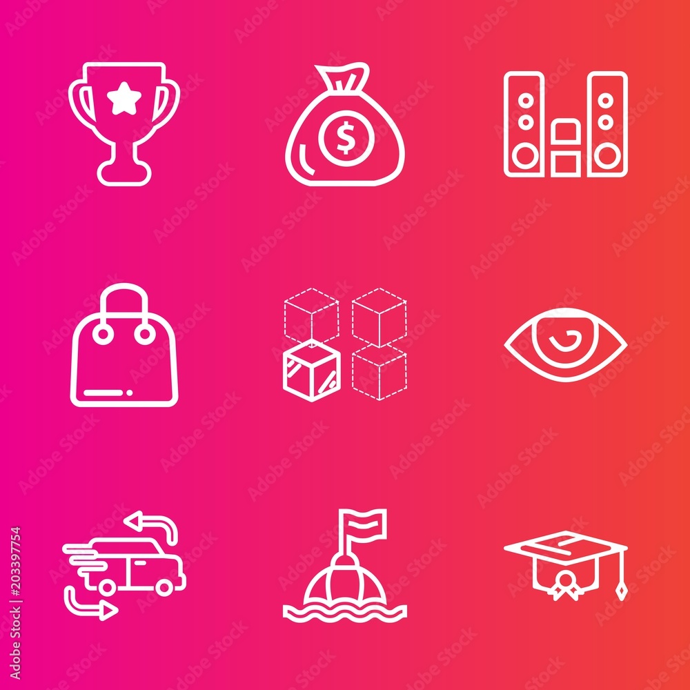 Premium set with outline vector icons. Such as car, sea, music, package, house, financial, fashion, finance, delivery, body, buoy, fast, college, win, education, safety, audio, buy, place, sound, sale Premium set with outline vector icons. Such as car, sea, music, package, house, financial, fashion, finance, delivery, body, buoy, fast, college, win, education, safety, audio, buy, place, sound, sale