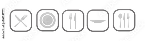 Symbol-Set - Graue Buttons - Besteck und Geschirr