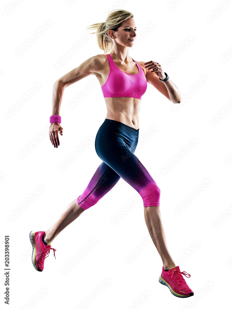 one caucasian woman sport runner running jogger jogging isolated on white background one caucasian woman sport runner running jogger jogging isolated on white background