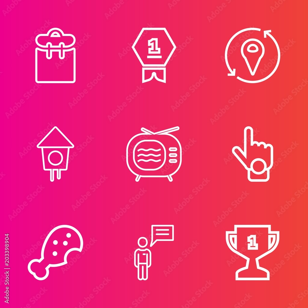 Premium set with outline vector icons. Such as one, food, award, meal, passenger, sign, location, passport, tv, index, video, map, birdhouse, professional, chicken, pass, champion, winner, travel, win Premium set with outline vector icons. Such as one, food, award, meal, passenger, sign, location, passport, tv, index, video, map, birdhouse, professional, chicken, pass, champion, winner, travel, win