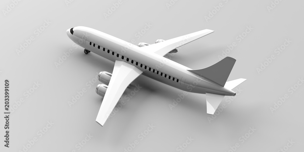 Airplane isolated on light grey background, view from above. 3d illustration Airplane isolated on light grey background, view from above. 3d illustration