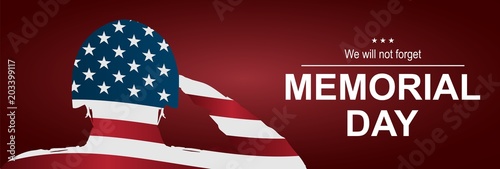 Soldier saluting the USA flag for memorial day. Happy memorial day. USA flag as a background. Double exposure effect.