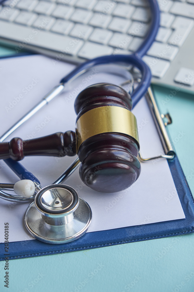 Gavel and stethoscope. medical jurisprudence. legal definition of