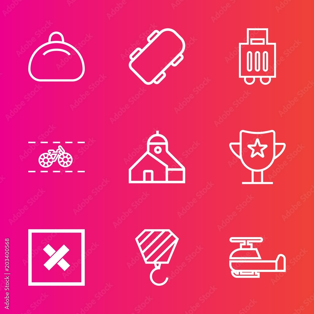Premium set with outline vector icons. Such as prize, accessory, board, suitcase, skate, transport, luggage, tourism, modern, background, style, terminal, skateboard, skateboarder, fashion, airport Premium set with outline vector icons. Such as prize, accessory, board, suitcase, skate, transport, luggage, tourism, modern, background, style, terminal, skateboard, skateboarder, fashion, airport
