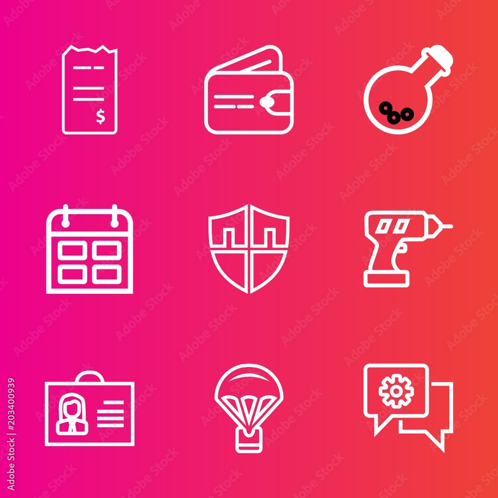 Premium set with outline vector icons. Such as mobile, wallet, finance, equipment, payment, extreme, parachuting, paper, profile, female, hand, business, purse, day, cash, communication, pay, bill