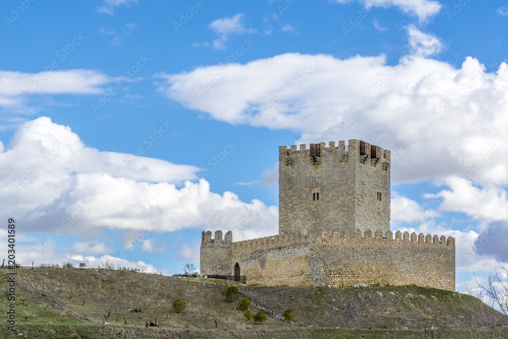 Castillo del pueblo de Tiedra en la provincia de Valladolid  España en un día soleado de invierno