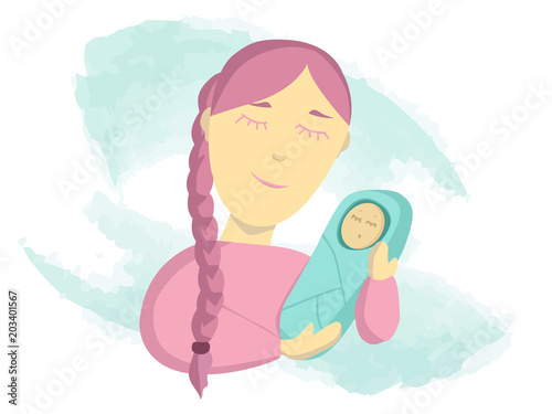 Mom holding a baby. Mothers Day. Care for the child. Mother's love.