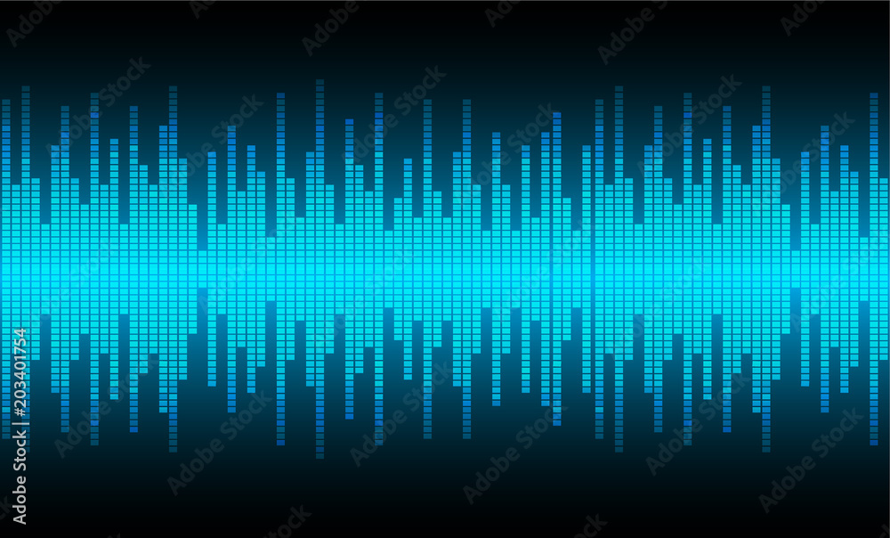 Sound waves oscillating dark blue light, Abstract technology background. Vector.