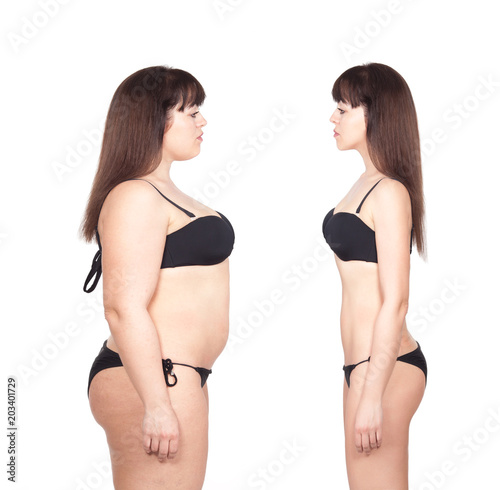 Comparison before and after losing weight. Rejuvenation. Liposuction. Healthy lifestyle. Proper nutrition.