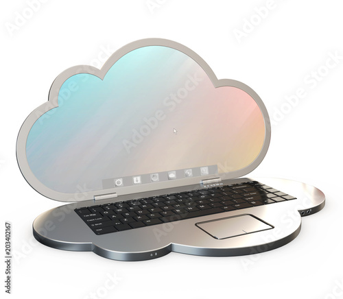 computer shaped as a cloud over white background