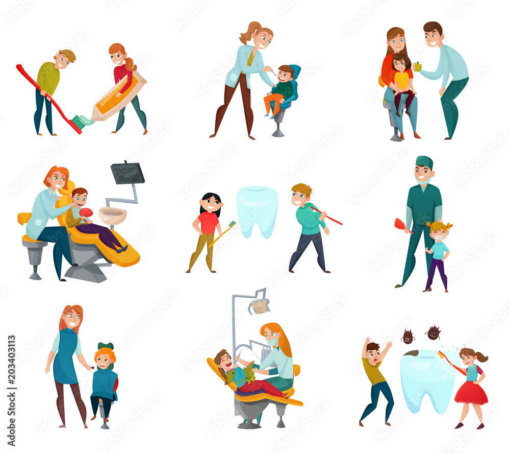 Pediatric Dentist Icons Set