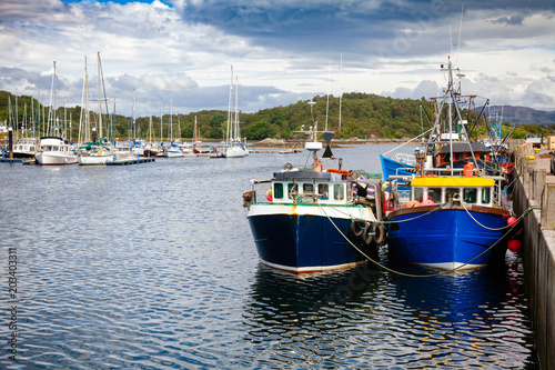 Moored fishing boats at Tarbert Harbour Argyll and Bute Scotland UK