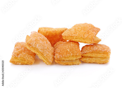 Biscuits butter with sugar on white background