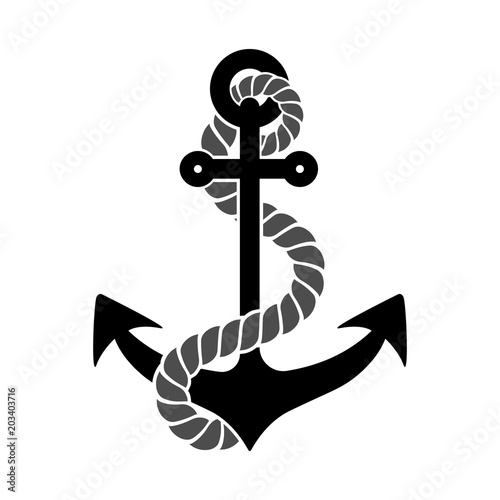 Anchor with a piece of rope, isolated.