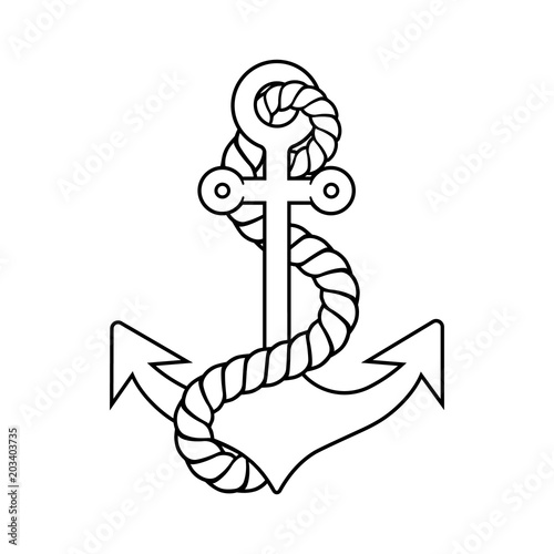 Anchor with a piece if rope, isolated.