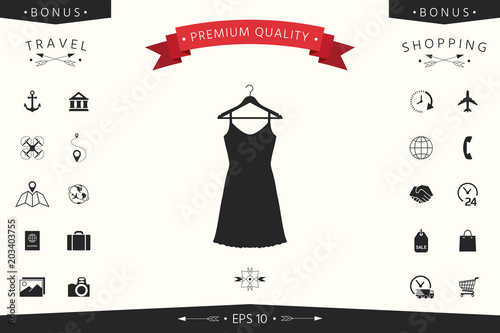 Sundress, Evening dress, combination or nightie on the wardrobe hanger , the silhouette. Menu item in the web design