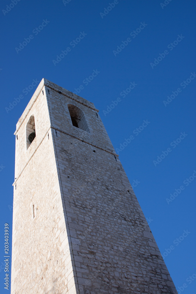 church bell tower with blue sky 