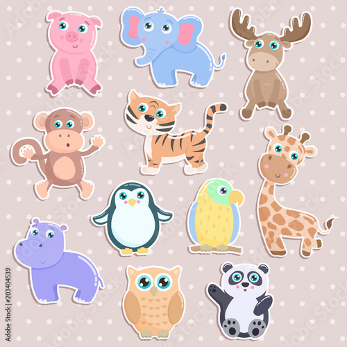 Cute animals vector set. Flat design.