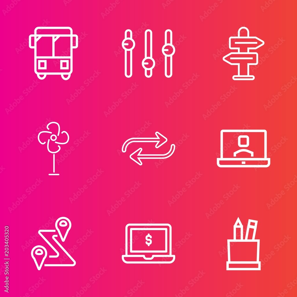 Premium set with outline vector icons. Such as bus, business, education, replace, direction, way, location, replacement, air, navigation, road, sign, street, screen, change, computer, technology, call Premium set with outline vector icons. Such as bus, business, education, replace, direction, way, location, replacement, air, navigation, road, sign, street, screen, change, computer, technology, call