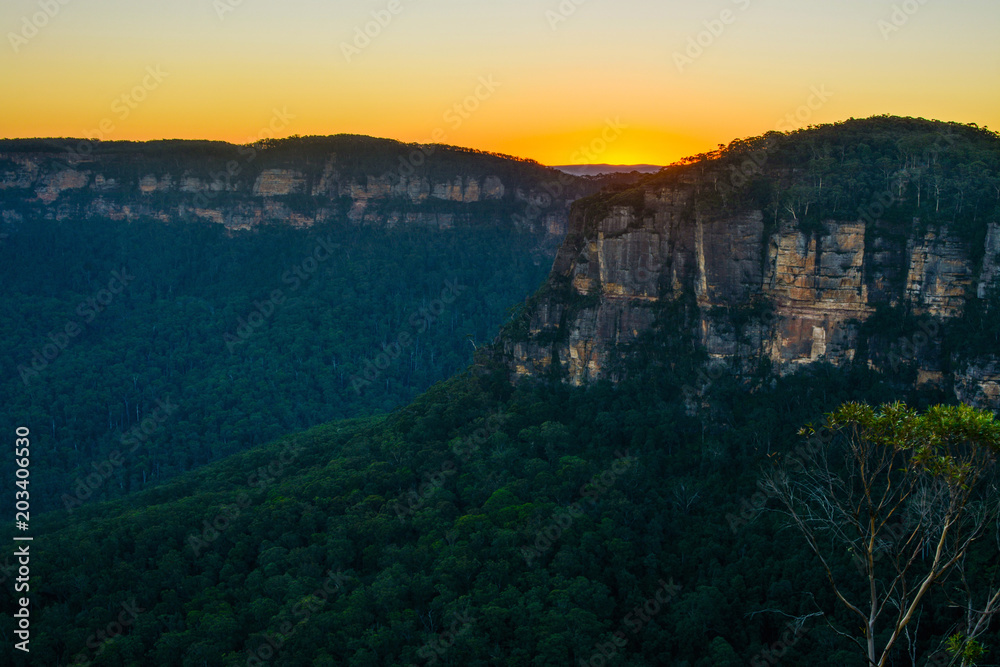 Amazing sunset over Jamison Valley in the Blue Mountains of New South Wales, Australia