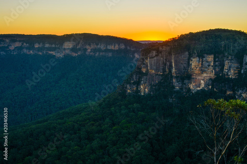 Amazing sunset over Jamison Valley in the Blue Mountains of New South Wales, Australia