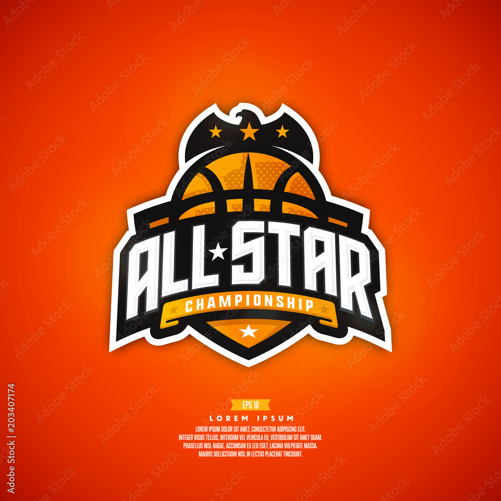 Modern professional basketball logo design. All star championship sign.  Stock Vector