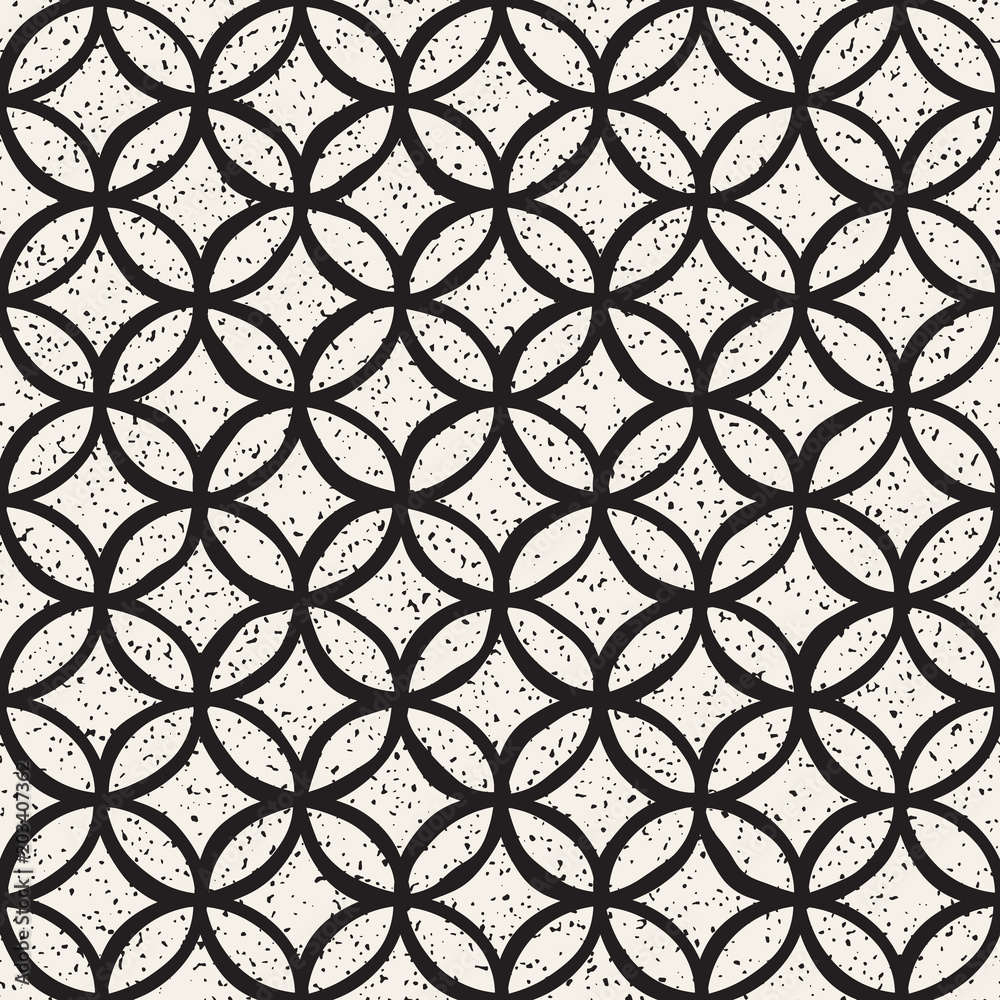 Fototapeta premium Monochrome minimalistic seamless pattern with circles. Simple hand drawn texture. Vector background with rounded lines