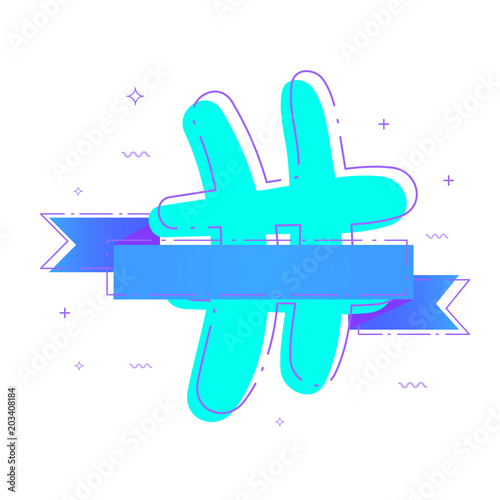 Hashtag with ribbon. Vector illustration.