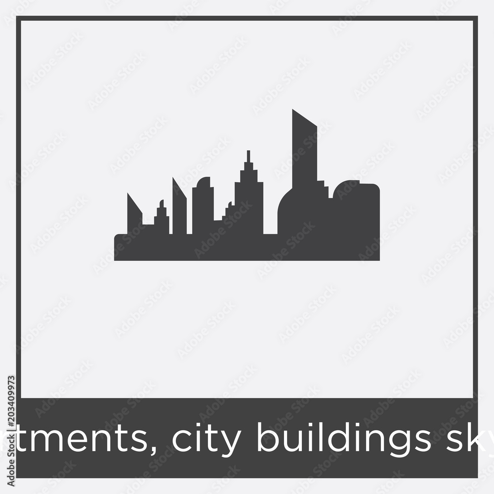 Apartments, city buildings skyline icon isolated on white background