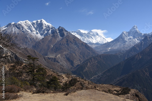 View of the Himalayas including Everest, Lhotse and Ama Dablam