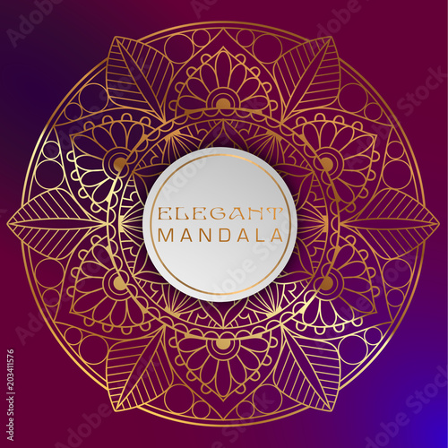 Vector round circle. Mandala style. Decorative element with gold.
