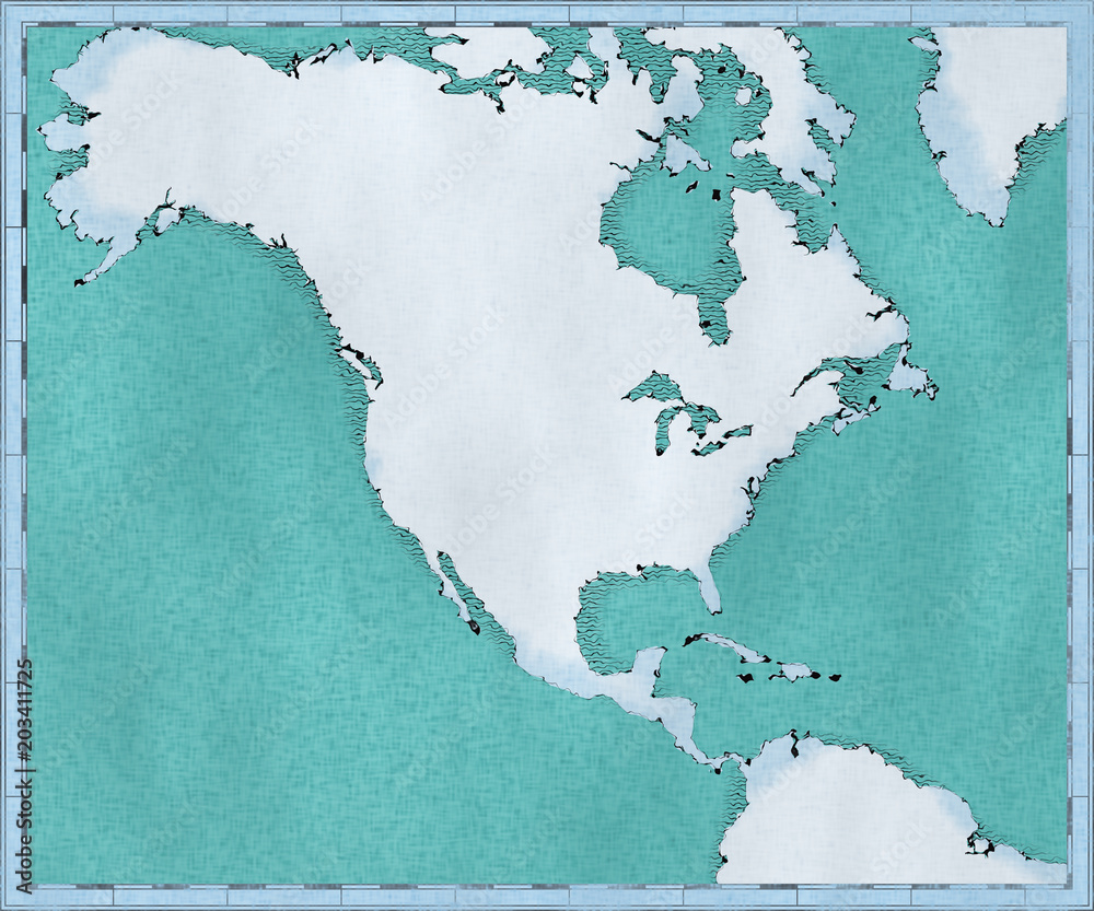 Cartina del Nord America, disegnata illustrata pennellate, cartina geografica, fisica Cartina del Nord America, disegnata illustrata pennellate, cartina geografica, fisica