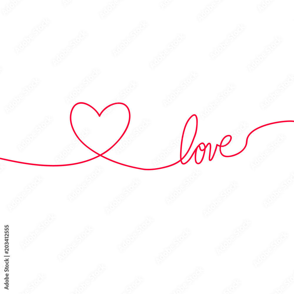 Heart and love in continuous drawing lines in a flat style in continuous drawing lines. Continuous black line. The work of flat design. Symbol of love and tenderness