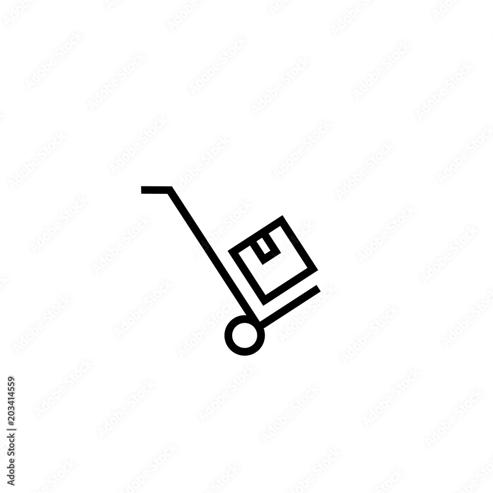 hand truck with cardboard box icon. relocation concept. simple clean thin outline style design. hand truck with cardboard box icon. relocation concept. simple clean thin outline style design.