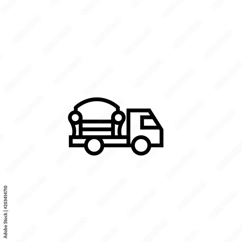 furniture shipping truck icon. in house object delivery concept. simple clean thin outline style design.
