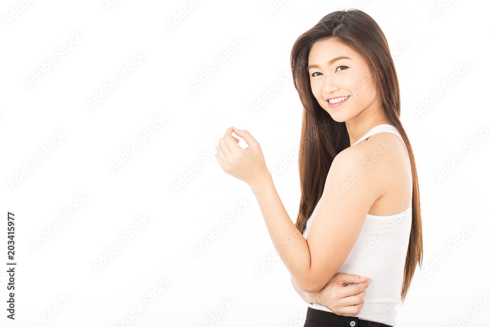 Beautiful Attractive Asian woman smile and looking in camera feeling so confident and happiness with Healthy skin,Isolated on white background,Beauty Concept Beautiful Attractive Asian woman smile and looking in camera feeling so confident and happiness with Healthy skin,Isolated on white background,Beauty Concept