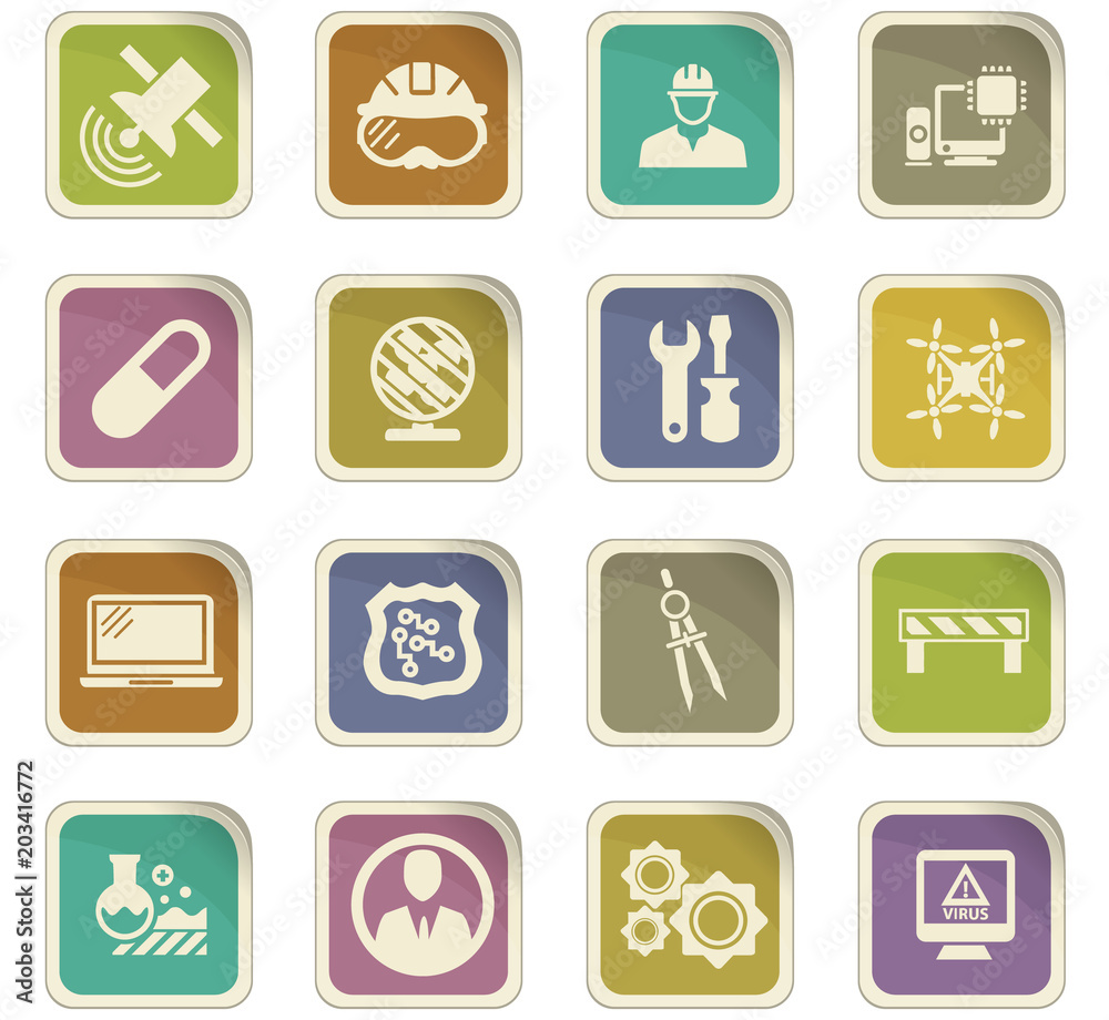 Faculty of mechanics icons set Faculty of mechanics icons set