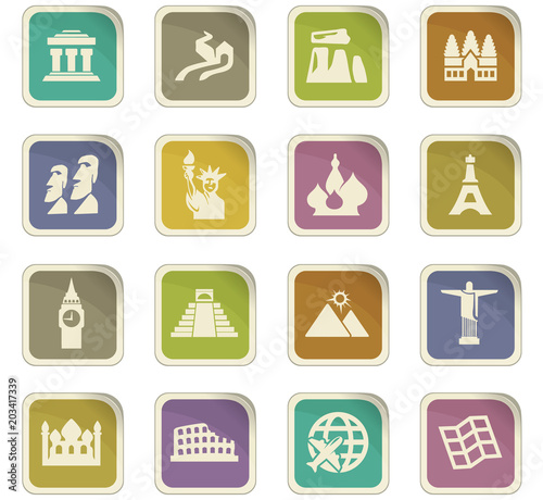 Travel and Wonders icons set